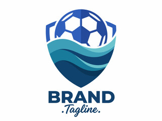 This logo design captures a soccer ball amidst waves, representing sportsmanship, energy, and teamwork, ideal for athletic brands or water sports organizations. © jinduo