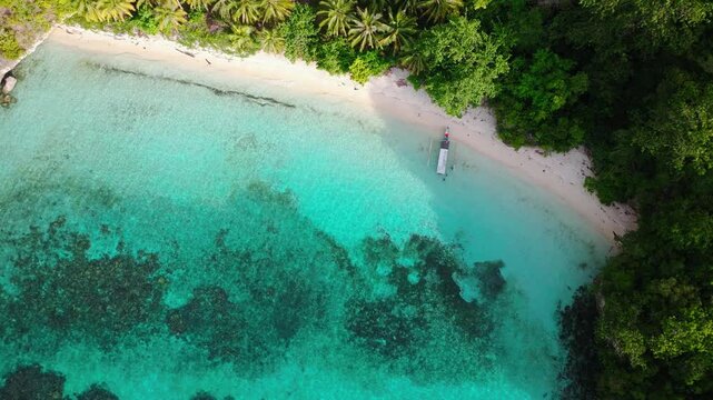 Aerial Drone View of Karina Beach &ndash; Togean Island Indonesia Tropical Paradise with Turquoise Water