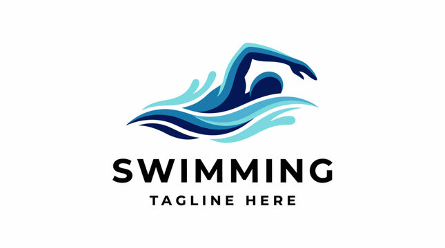 An elegant logo design that represents a swimmer in motion amid waves, capturing the essence of aquatic sports, ideal for swimming clubs and aquatic programs.