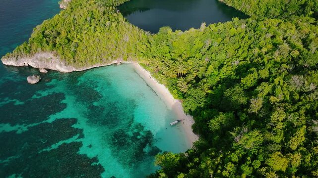 Karina Beach & Jelly Fish Lake Tropical Drone Footage with Coral Reef | Togean Island Indonesia