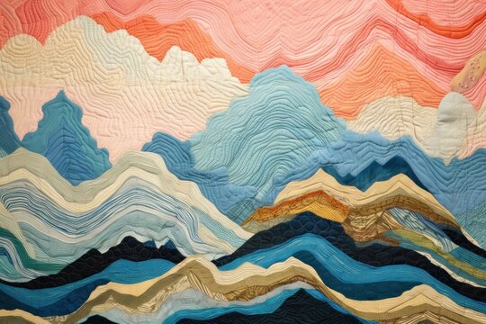 Zig zag pattern landscape painting quilting.