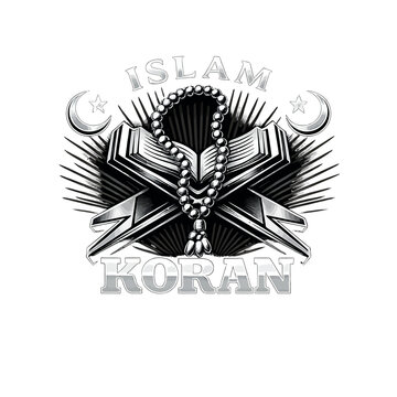 Islamic symbolism quran tasbih crescent moons and calligraphy