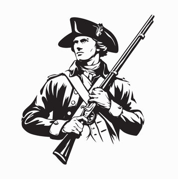 American Patriot Soldier With Musket Gun Vector Illustration