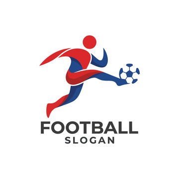 This vibrant logo depicts a football player in motion, suited for sports-related brands, with an opportunity to include company details and a catchy slogan.
