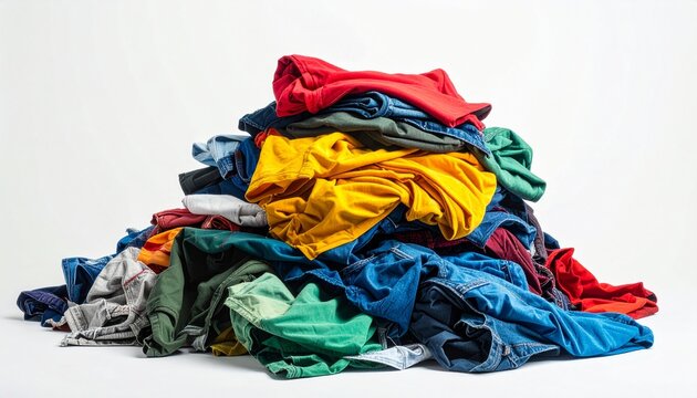 Assorted Clothing Pile Shirts Pants Casual Wear White Background Fashion Laundry Visuals