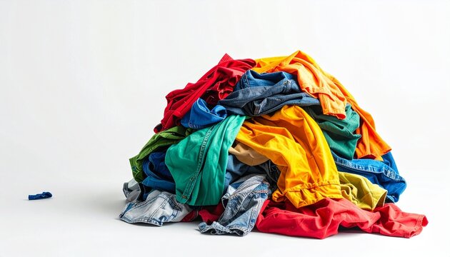 Assorted Clothing Pile Shirts Pants Casual Wear White Background Fashion Laundry Visuals