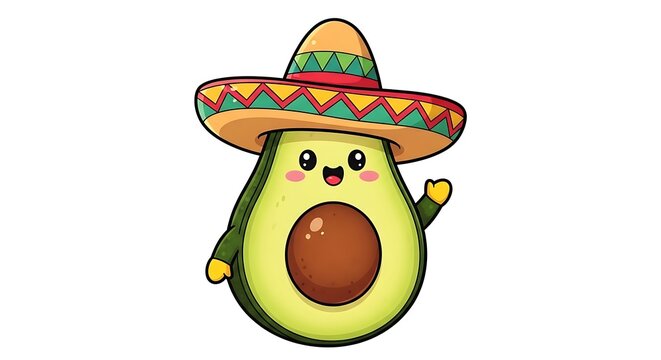 Cute avocado with sombrero for cinco de mayo festive illustration for mexican holiday