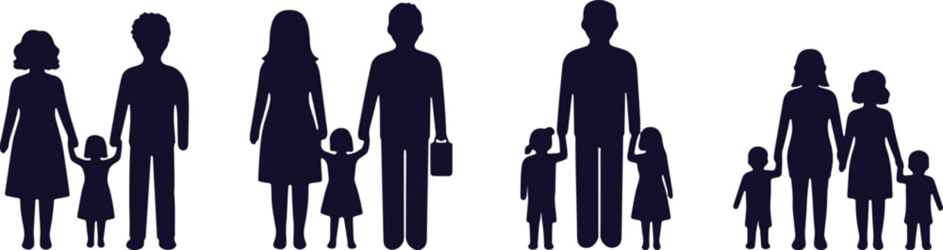 Diverse family groups depicted with varying compositions and sizes