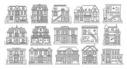 Naklejka premium Collection of Architectural House Building Illustrations.