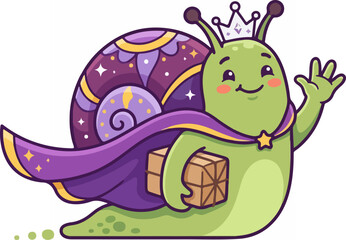 Obraz premium Cartoon Snail Wearing Crown Jewelry.