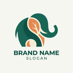 Fototapeta premium This stylish logo integrates an elephant silhouette with nature elements, conveying themes of wisdom, sustainability, and connection to the environment through its artistic design.