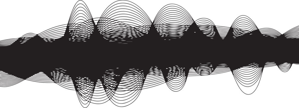 Sound wave, audio waveform, black and white vector graphics, abstract pattern, music element