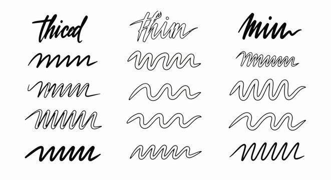 Handwritten script typography samples showcasing varying stroke thickness and styles