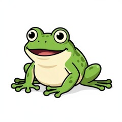 Obraz premium Cheerful green cartoon frog sitting on white background for kids design and education