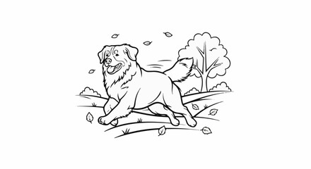 Obraz premium Happy dog running through autumn leaves with a tree in background