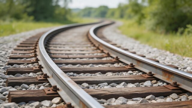 Curved railway tracks in a natural setting