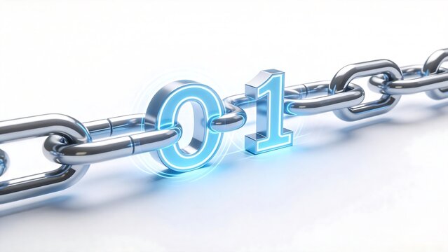 Metal chain with glowing binary digits