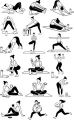 Fototapeta premium Collection of fitness and wellness activities illustrated on a white background isolated