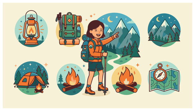 a set of camping and hiking icons.