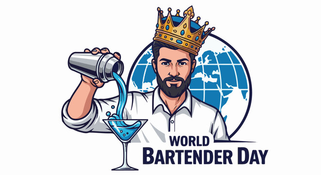 Kingly bartender pours drink, celebrating global mixology day