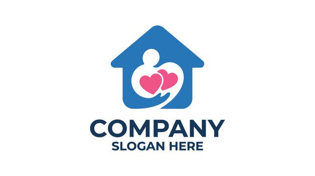 A logo depicting a house cradling hearts, symbolizing care and compassion, suitable for services focused on family, healthcare, love, and support for the community.
