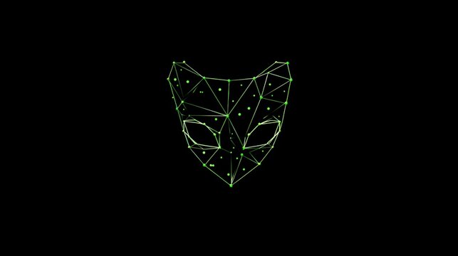 Green Geometric Alien Head Mask With Glowing Lines And Dots