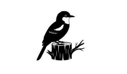 Fototapeta premium Minimal Uguisu Bird Sitting on Wooden Branch Silhouette Vector for Logo and Stencil Design