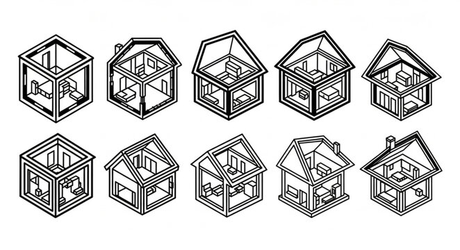 Collection of Isometric House Blueprints and Architectural Designs.