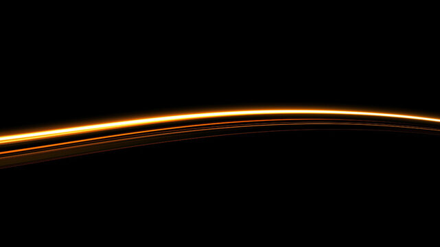 Minimal glowing orange neon wave with smooth fast motion lines. Abstract dynamic light effect on dark background.