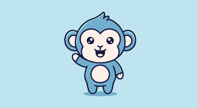 Adorable Cartoon Monkey Waving Hello with a Cheerful Expression.