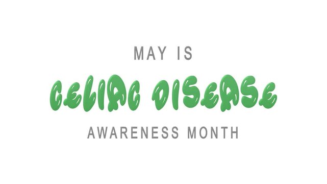 Celiac disease awareness month text animation. This design would be perfect for health blogs, social media posts, or educational materials.