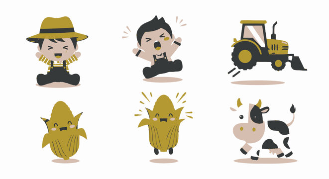 Cute cartoon farm character set with animals.