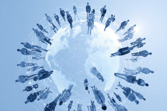 Multinational business people and global communication network concept. Wide angle visual for banners or advertisements.