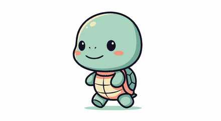 Fototapeta premium Adorable Cartoon Turtle Walking Happily on White Background.