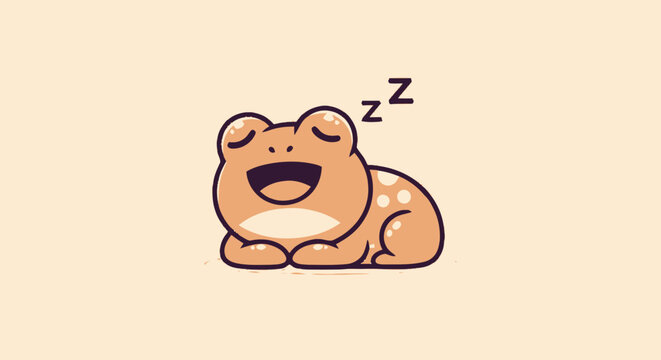 Cute cartoon frog sleeping peacefully with a happy expression on its face.
