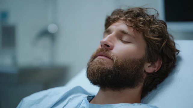 Man Sleeping in Hospital Bed, Peaceful Rest After Medical Procedure