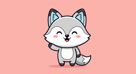 Obraz premium Charming cartoon fox waving hello with a friendly smile and happy expression.