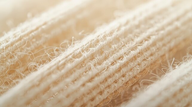 Textura macro de tejido de lana beige con aspecto &aacute;spero y natural sobre fondo de madera envejecida y material de fibra artesanal