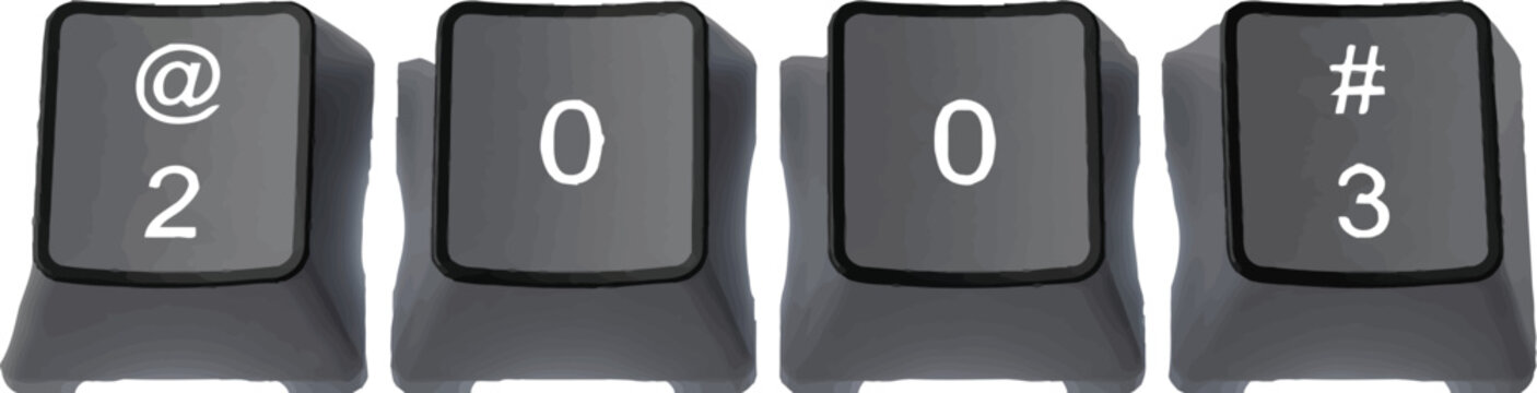 Computer keyboard keys showing the number 2003
