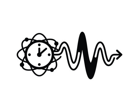 Atomic clock signal icon, time measurement concept, wave and arrow