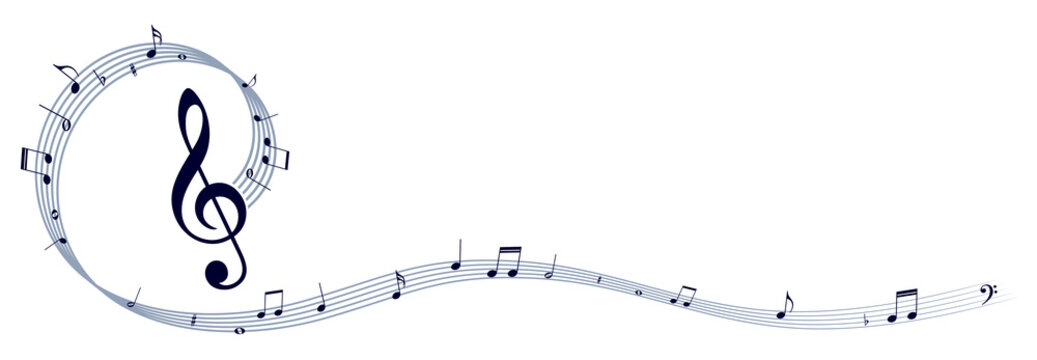 The stylized blue symbol with music notes.