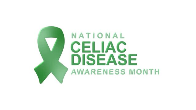 National celiac disease awareness month logo with a green ribbon suitable for awareness campaigns, newsletters, social media, websites, and educational materials.
