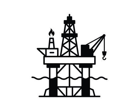 Black and White Oil Rig Platform Icon Illustration
