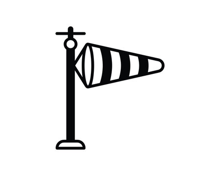 Black and white windsock vector icon on a pole for aviation