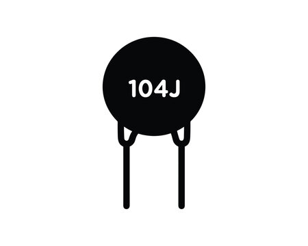Black ceramic disc capacitor with 104J marking, electronic component