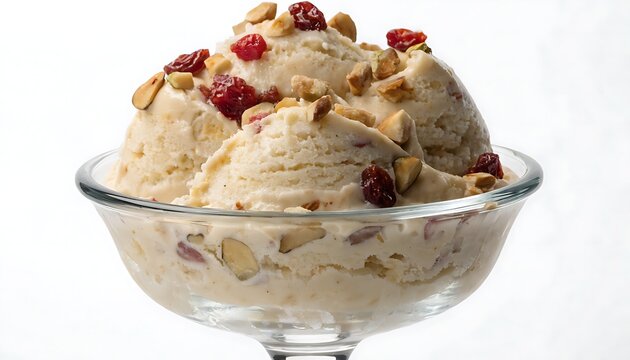 Authentic khoya kulfi ice cream with creamy texture isolated on white background.