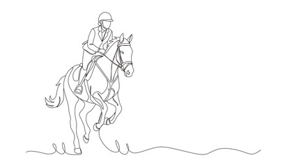 Obraz premium Horse rider equestrian sport line art drawing minimal riding illustration black linear sketch isolated on white background.