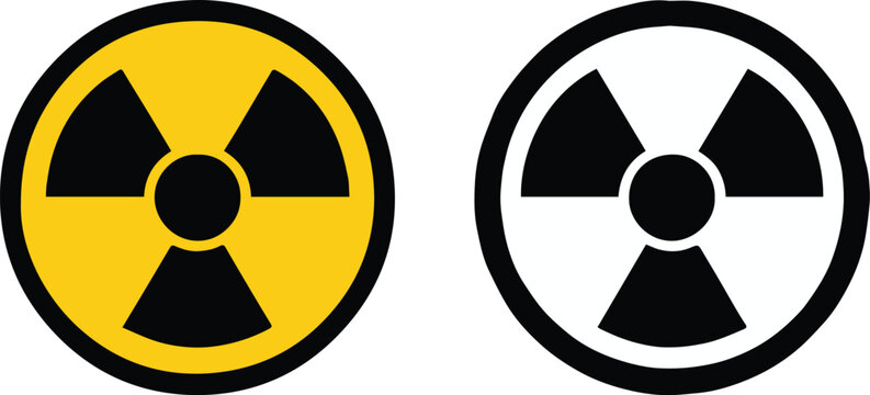 radiation warning sign trefoil icon black ring yellow background