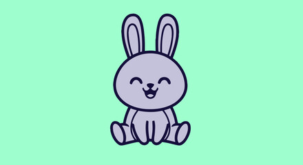 Fototapeta premium Cute purple cartoon bunny sitting with smiling face.