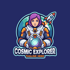 Fototapeta premium This vibrant illustration of a cosmic explorer showcasing an astronaut holding a crystal globe, symbolizing adventure, exploration, and the mysteries of the universe.